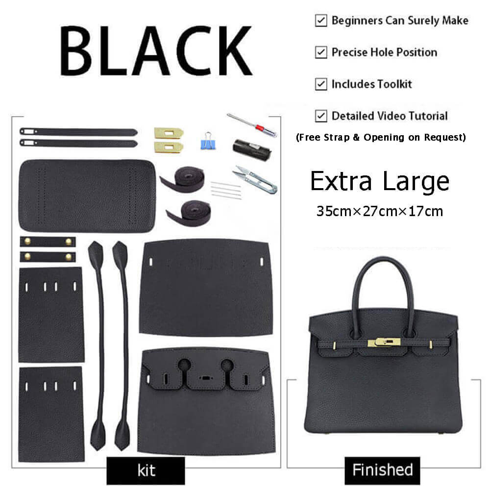 Birkin-Style Leather Tote Bag DIY Kit – Babylon Leather - Babylon LeatherBabylon LeatherSY04-Black-Extra Large-Gold & Color-Matched