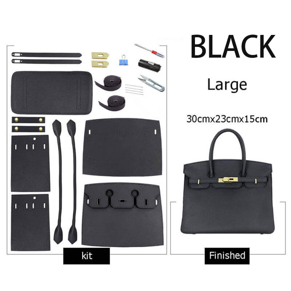 Birkin-Style Leather Tote Bag DIY Kit – Babylon Leather - Babylon LeatherBabylon LeatherSY04-Black-Large-Gold & Color-Matched
