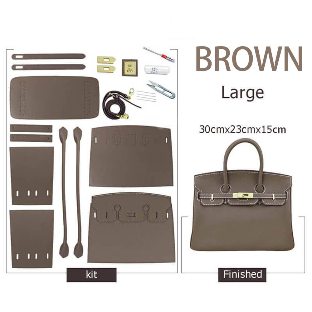 Birkin-Style Leather Tote Bag DIY Kit – Babylon Leather - Babylon LeatherBabylon LeatherSY04-Brown-Large-Gold & White