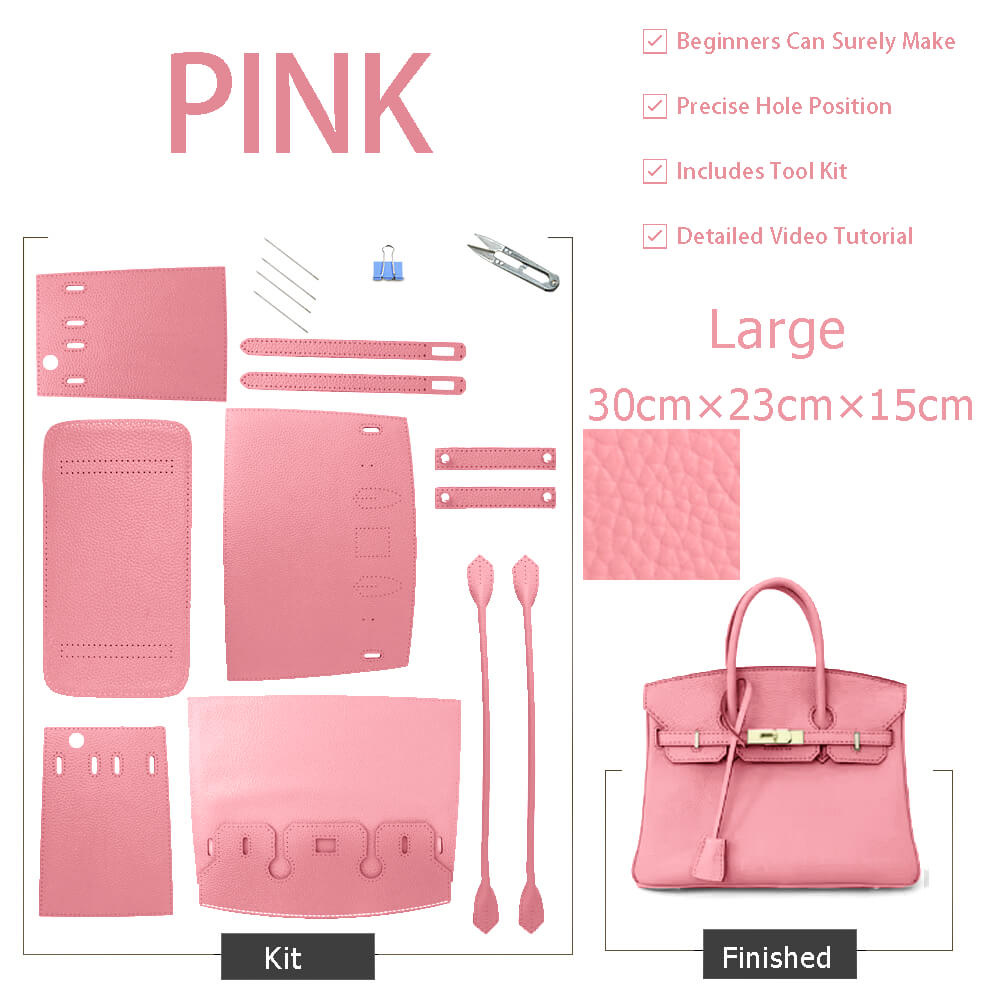 Birkin-Style Leather Tote Bag DIY Kit – Babylon Leather - Babylon LeatherBabylon LeatherSY04-Pink-Large-Gold & Color-Matched