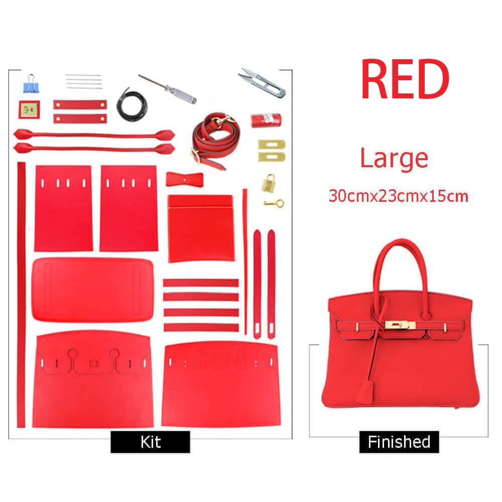 Birkin-Style Leather Tote Bag DIY Kit – Babylon Leather - Babylon LeatherBabylon LeatherSY04-Red-Large-Gold & Color-Matched