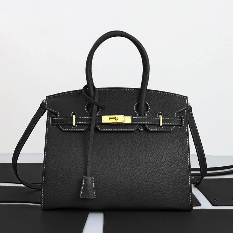 Birkin-Style Leather Tote Bag DIY Kit (No Piping Strip) - Babylon Leather - Babylon LeatherBabylon LeatherSY101-Black-Gold-Color-Matched