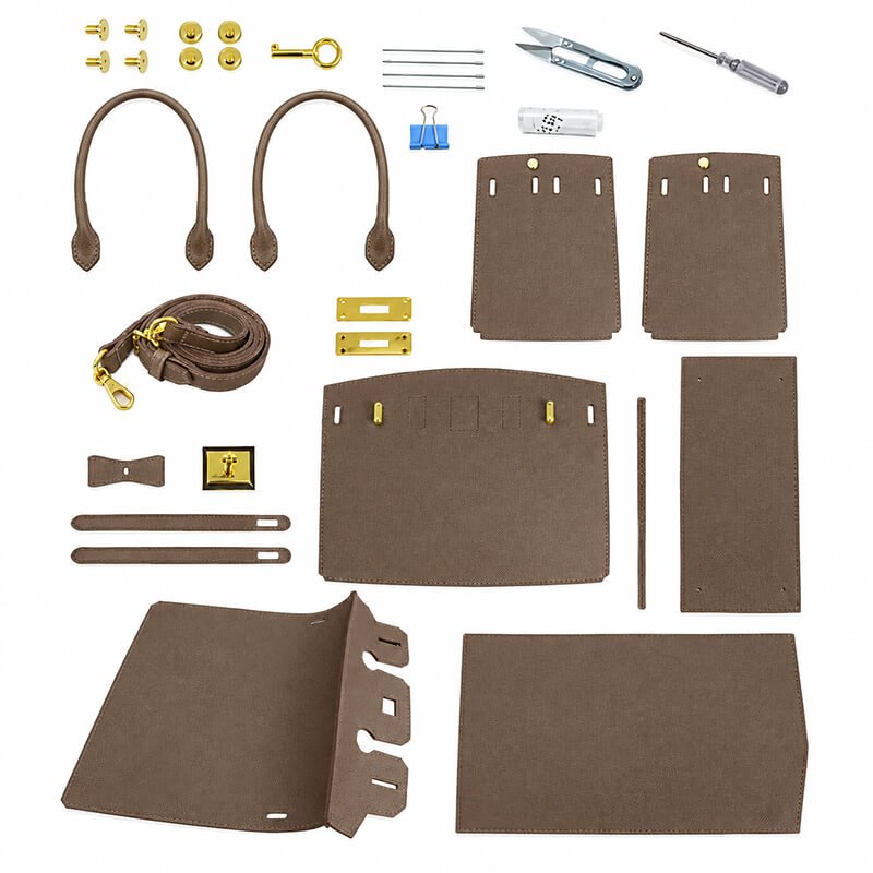 Birkin-Style Leather Tote Bag DIY Kit (No Piping Strip) - Babylon Leather - Babylon LeatherBabylon LeatherSY101-Black-Gold-Color-Matched