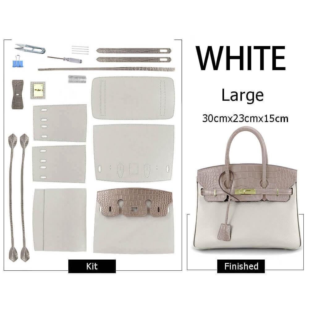 Birkin-Style Leather Tote Bag DIY Kit with Crocodile Flap – Babylon Leather - Babylon LeatherBabylon Grand SaleBabylon LeatherSY112-White-Gold-Color-Matched