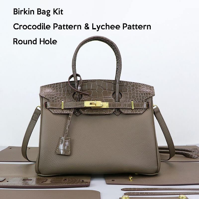 Birkin - Style Leather Tote Bag DIY Kit with Crocodile Flap – Babylon Leather - Babylon LeatherBabylon LeatherSY112 - Brown - Gold - Color - Matched