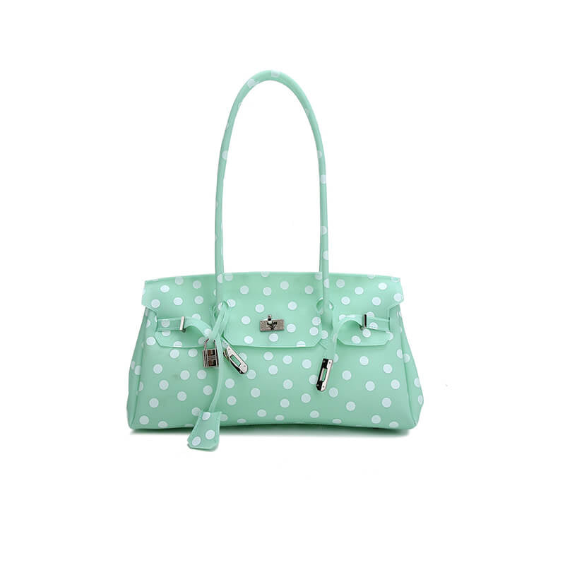 Birkin-Style Transparent Jelly Shoulder Bag - Babylon Leather - Babylon LeatherBabylon LeatherPP36-Polka Dot Green