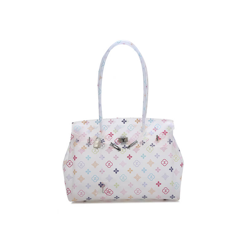 Birkin-Style Transparent Jelly Tote Bag - Babylon Leather - Babylon LeatherBabylon LeatherPP35-Doodle White