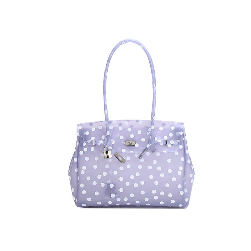 Birkin-Style Transparent Jelly Tote Bag - Babylon Leather - Babylon LeatherBabylon LeatherPP35-Polka Dot Purple