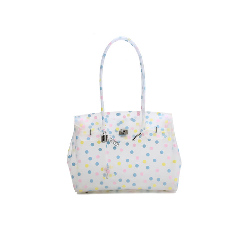 Birkin-Style Transparent Jelly Tote Bag - Babylon Leather - Babylon LeatherBabylon LeatherPP35-Polka Dot White