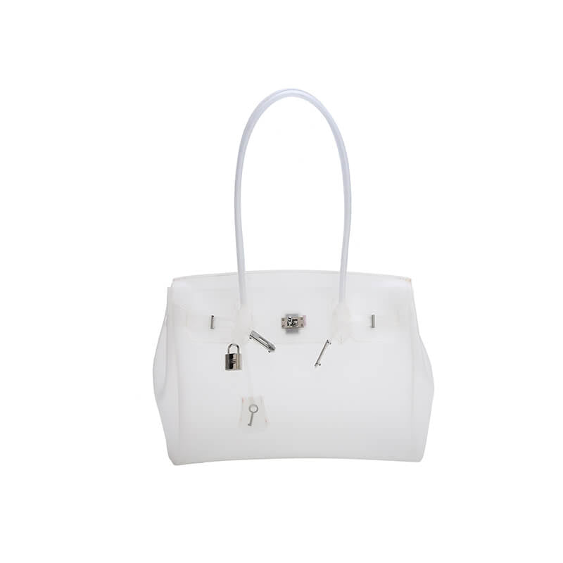 Birkin-Style Transparent Jelly Tote Bag - Babylon Leather - Babylon LeatherBabylon LeatherPP35-White