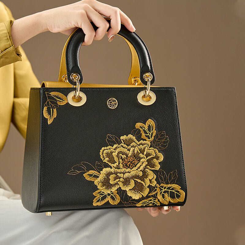Bloom of Legacy Leather and Silk Mini Lady Handbag – Babylon Leather - Babylon LeatherBabylon LeatherTX130-Black