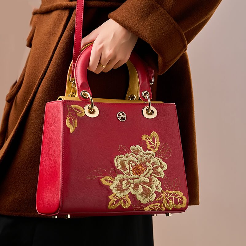 Bloom of Legacy Leather and Silk Mini Lady Handbag – Babylon Leather - Babylon LeatherBabylon LeatherTX130-Red