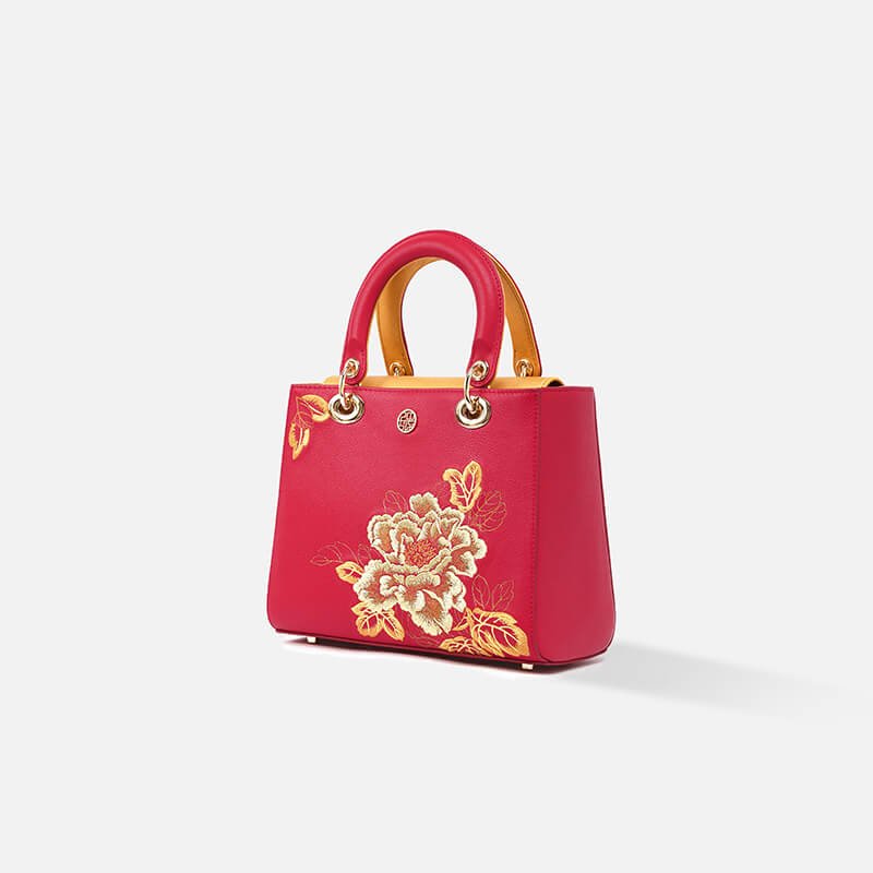 Bloom of Legacy Leather and Silk Mini Lady Handbag – Babylon Leather - Babylon LeatherBabylon LeatherTX130-Red