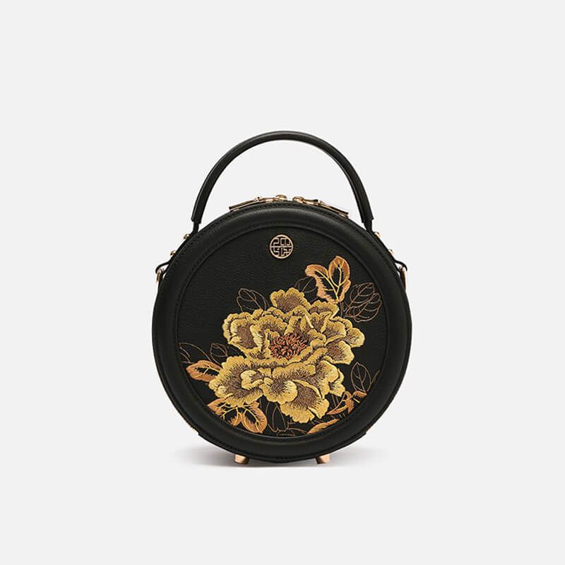 Bloom of Legacy Leather and Silk Round Crossbody Bag – Babylon Leather - Babylon LeatherBabylon LeatherTX129-Black