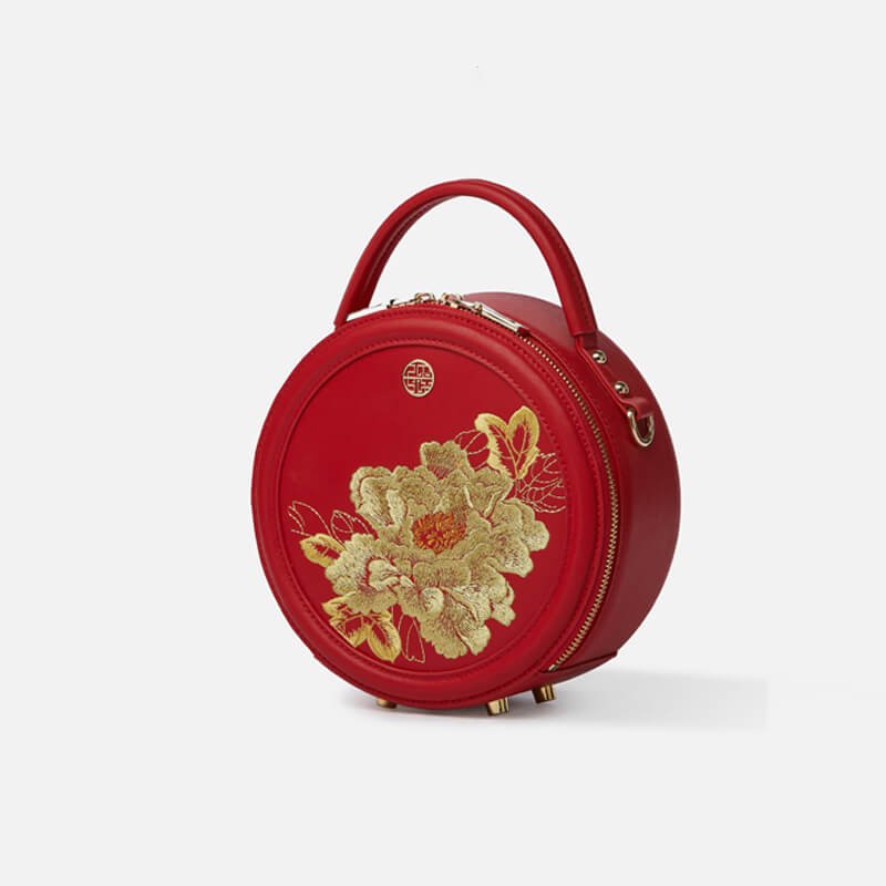Bloom of Legacy Leather and Silk Round Crossbody Bag – Babylon Leather - Babylon LeatherBabylon LeatherTX129-Red