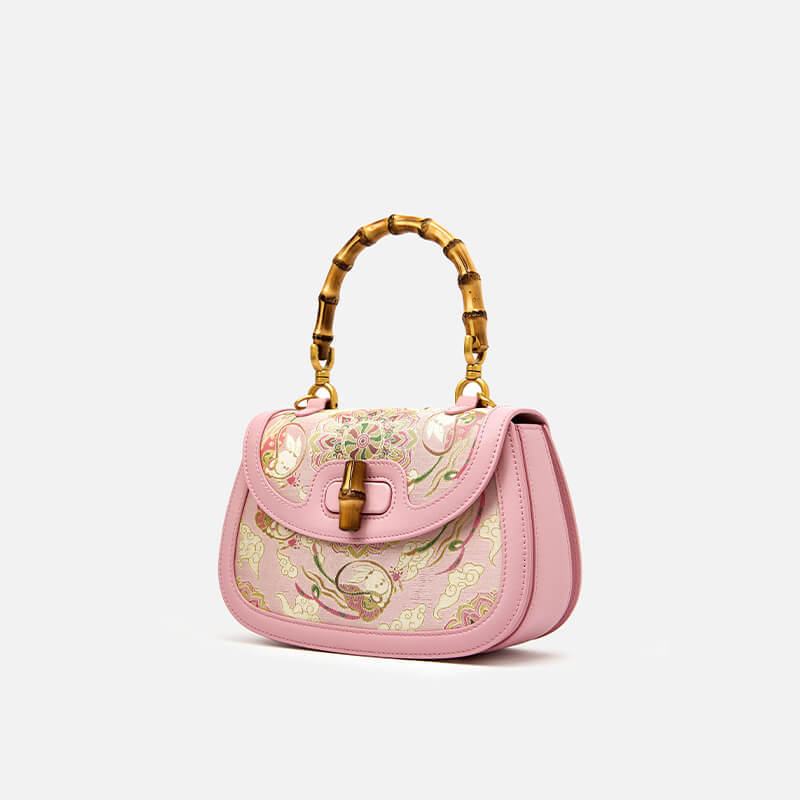 Blooming Heart Silk and Leather Handbag – Babylon Leather - Babylon LeatherBabylon LeatherTX079-Pink