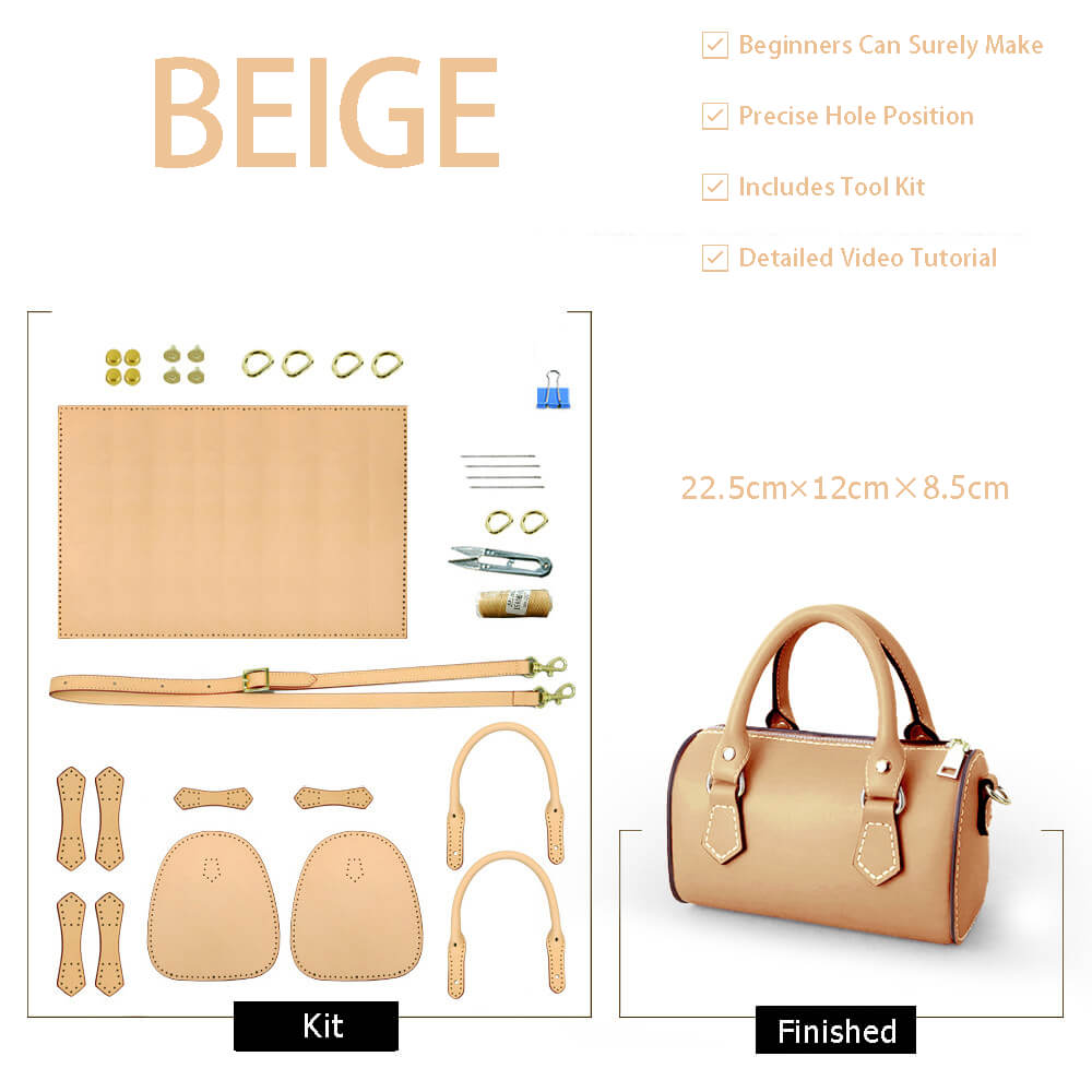 Boston-Style Leather Bag DIY Kit – Babylon Leather - Babylon LeatherBabylon LeatherSY10-Beige-Small-Color-Matched