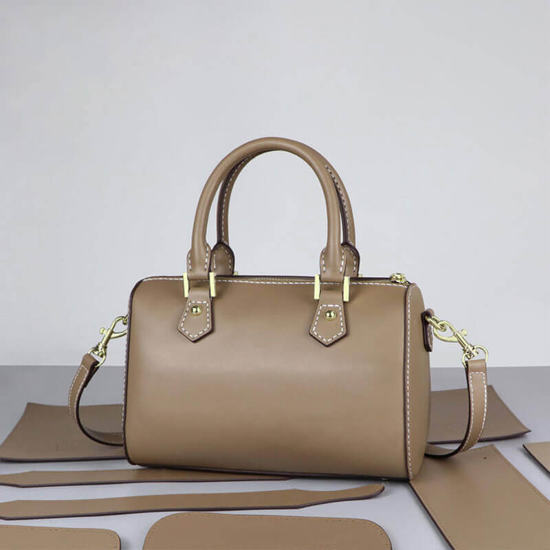 Boston-Style Leather Bag DIY Kit – Babylon Leather - Babylon LeatherBabylon LeatherSY10-Khaki-Large-Gold & White