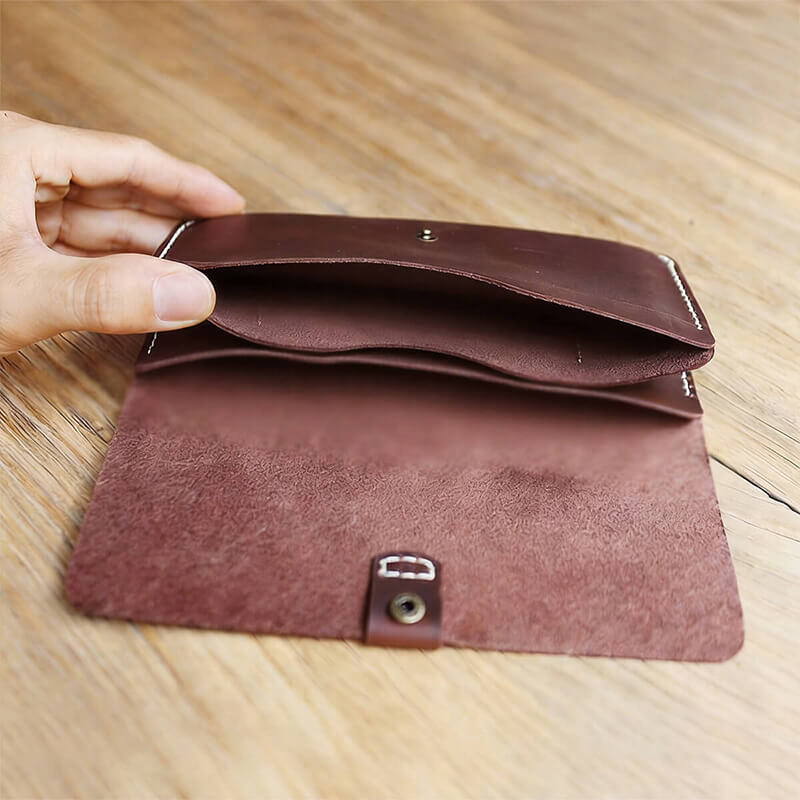 Buckle Long Phone Wallet Crazy Horse Leather DIY Kit – Babylon Leather - Babylon LeatherBabylon LeatherCY44-Brown