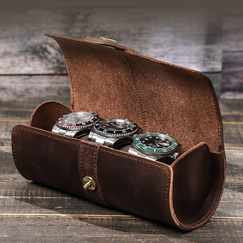 Crazy Horse Leather 3-Watch Roll – Babylon Leather