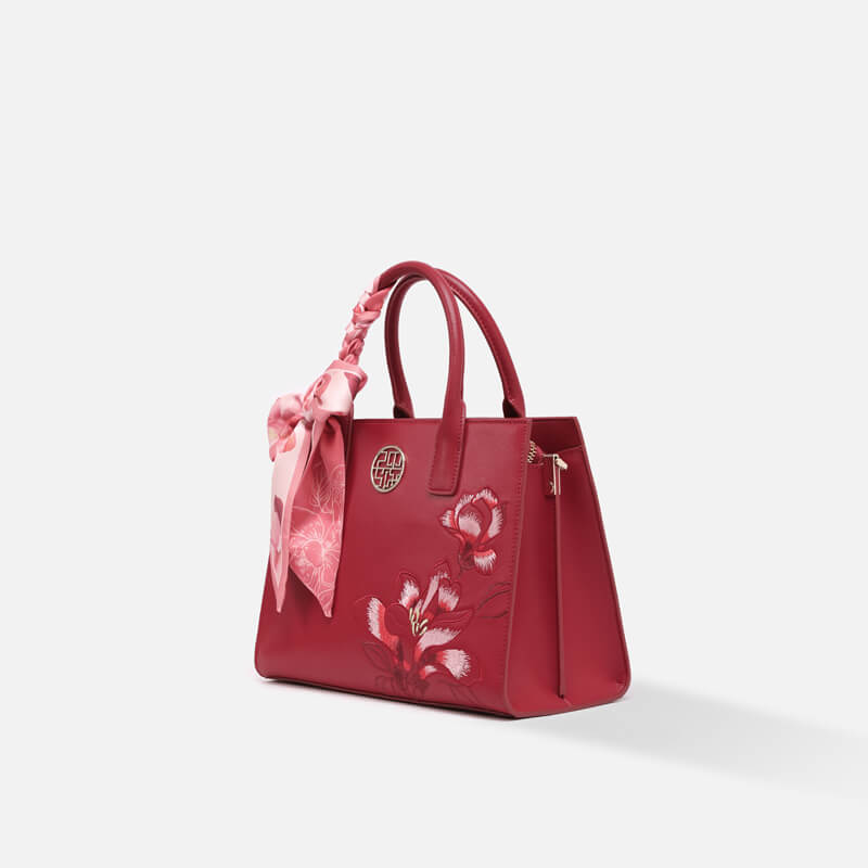 Calm Elegance Leather and Silk Handbag – Babylon Leather - Babylon LeatherBabylon LeatherTX134-Red