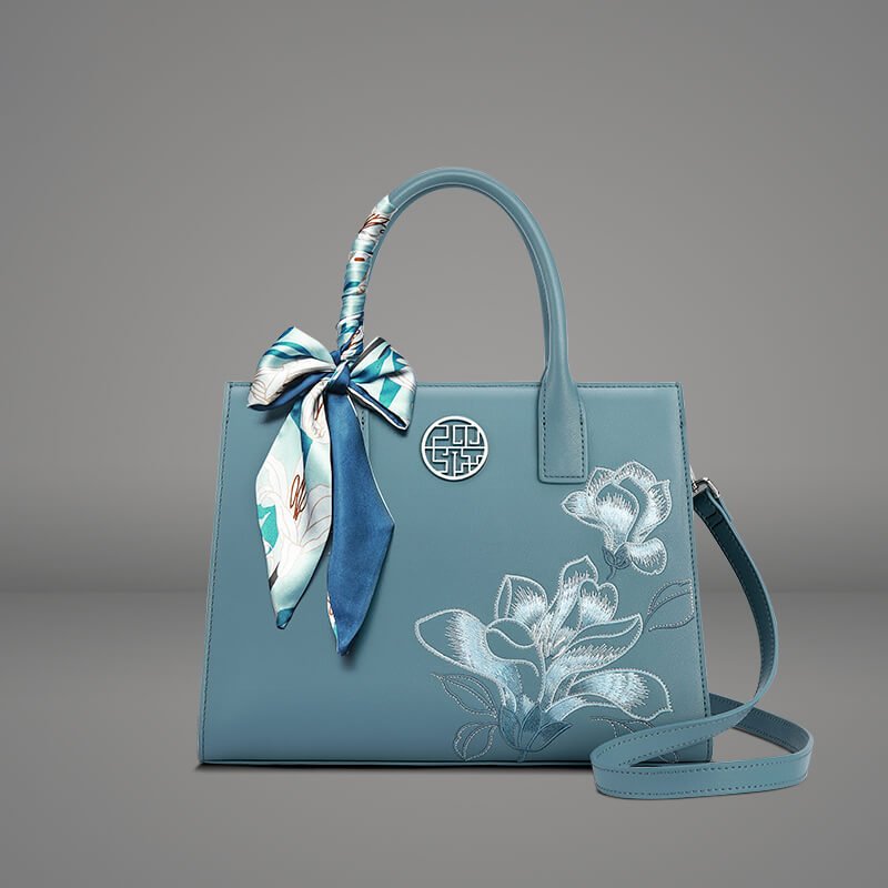 Calm Elegance Leather Embroidery Crossbody Handbag – Babylon Leather - Babylon LeatherBabylon LeatherTX179-Cyan