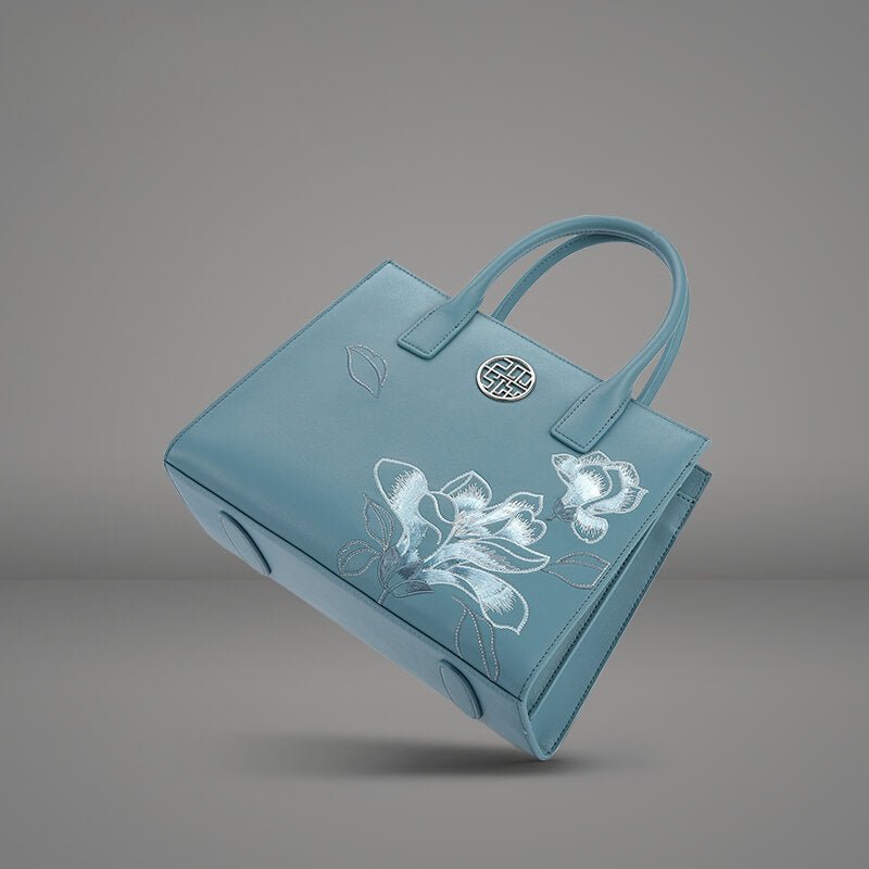 Calm Elegance Leather Embroidery Crossbody Handbag – Babylon Leather - Babylon LeatherBabylon LeatherTX179-Cyan