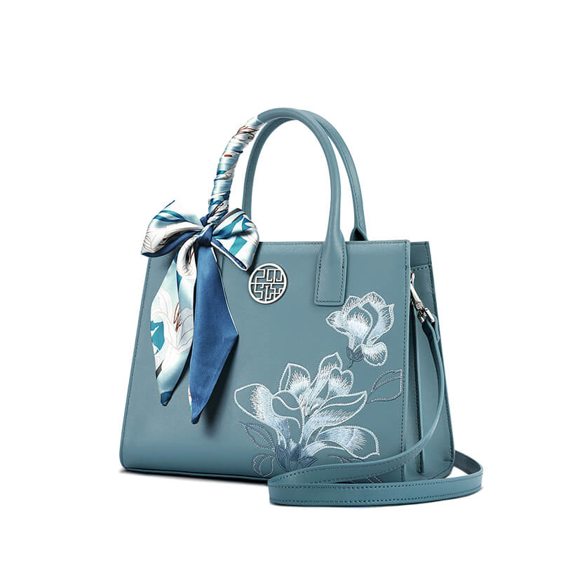 Calm Elegance Leather Embroidery Crossbody Handbag – Babylon Leather - Babylon LeatherBabylon LeatherTX179-Cyan