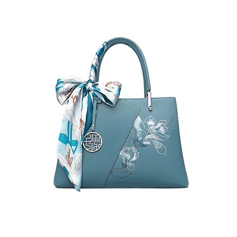 Calm Elegance Leather Embroidery Handbag Crossbody Bag – Babylon Leather - Babylon LeatherBabylon LeatherTX186-Cyan