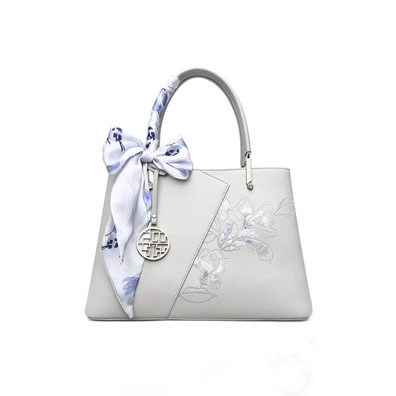 Calm Elegance Leather Embroidery Handbag Crossbody Bag – Babylon Leather - Babylon LeatherBabylon LeatherTX186-Grey