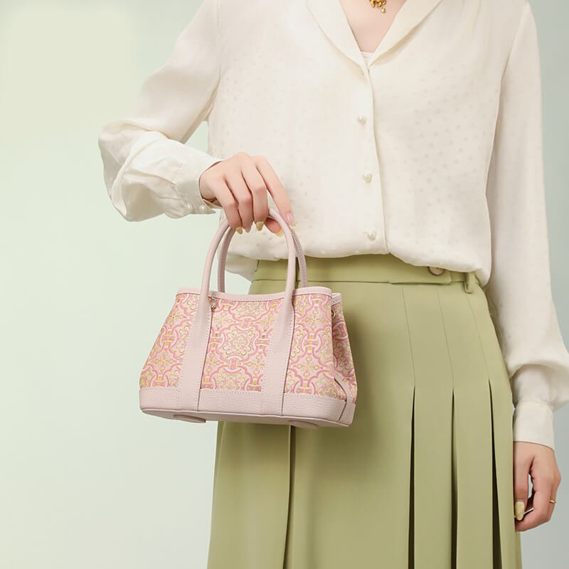 Calm Triumph Leather and Silk Garden Party Tote Bag – Babylon Leather - Babylon LeatherBabylon LeatherTX209-Pink