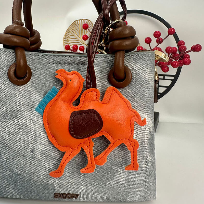 Camel PU Leather Bag Charm Keychain - Babylon Leather - Babylon LeatherBabylon LeatherPP24-Orange