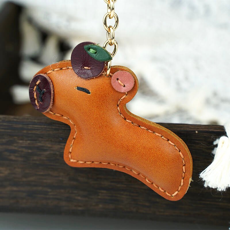 Capybara Shape Leather Charm Keychain – Babylon Leather - Babylon LeatherBabylon LeatherLL54-Brown
