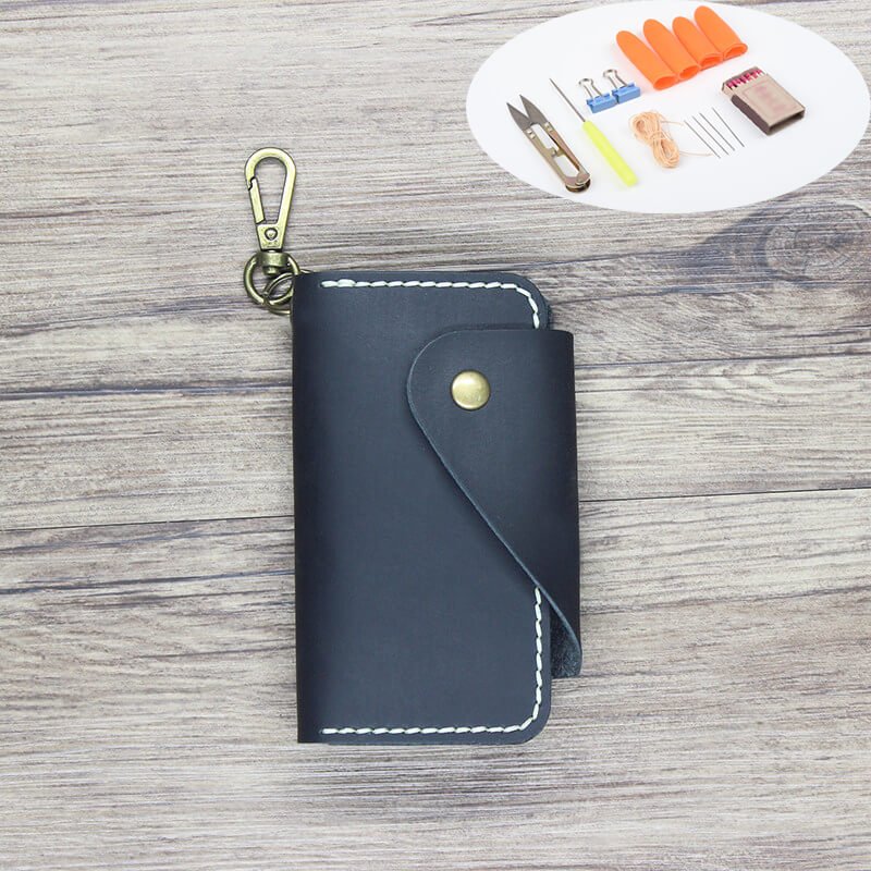 Car Key Pouch with Hook Crazy Horse Leather DIY Kit – Babylon Leather - Babylon LeatherBabylon LeatherCY49-Black