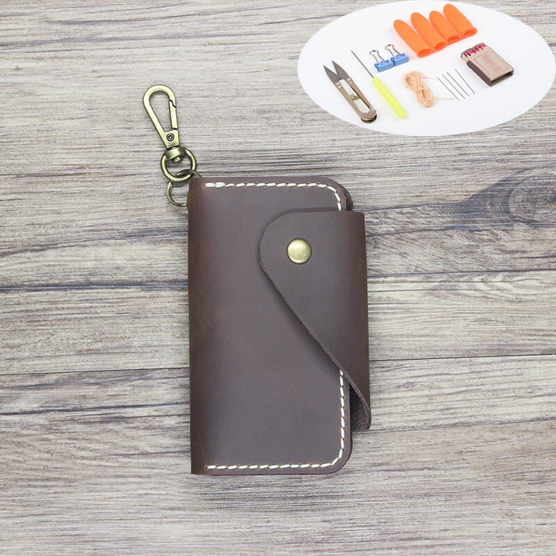 Car Key Pouch with Hook Crazy Horse Leather DIY Kit – Babylon Leather - Babylon LeatherBabylon LeatherCY49-Brown