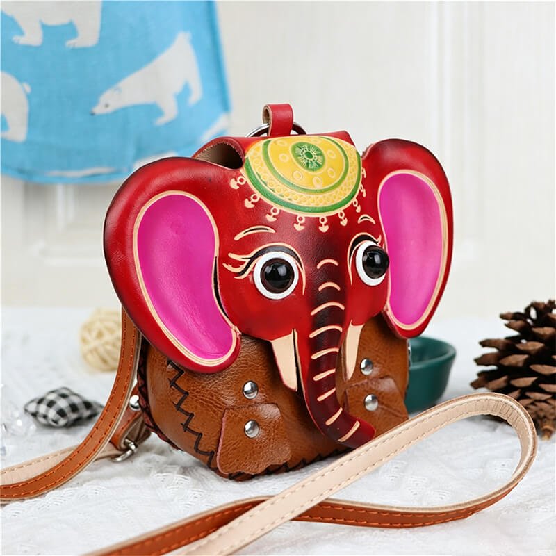 Cartoon Elephant Mini Leather Coin Purse – Babylon Leather - Babylon LeatherBabylon LeatherLLZ106-Red