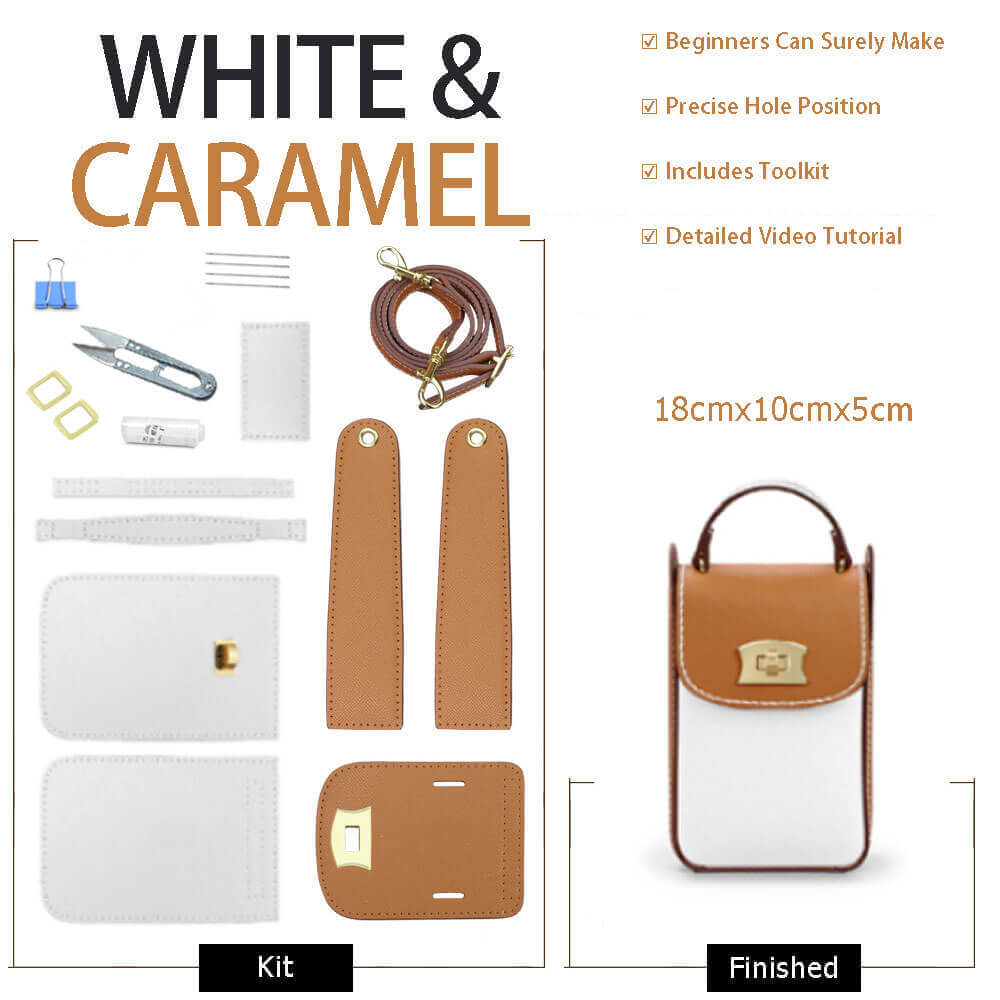 Cell Phone Purse Crossbody Bag DIY Kit – Babylon Leather - Babylon LeatherBabylon LeatherSY51-White & Caramel-White