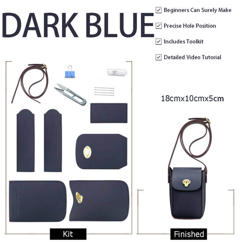 Cell Phone Purse Mini Bag DIY Kit – Babylon Leather - Babylon LeatherBabylon LeatherSY52-Dark Blue-White