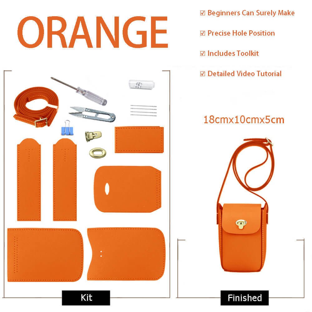 Cell Phone Purse Mini Bag DIY Kit – Babylon Leather - Babylon LeatherBabylon LeatherSY52-Orange-White