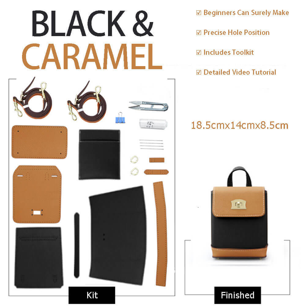 Cell Phone Purse Mini Leather Backpack DIY Kit – Babylon Leather - Babylon LeatherBabylon LeatherSY50-Black & Caramel-White