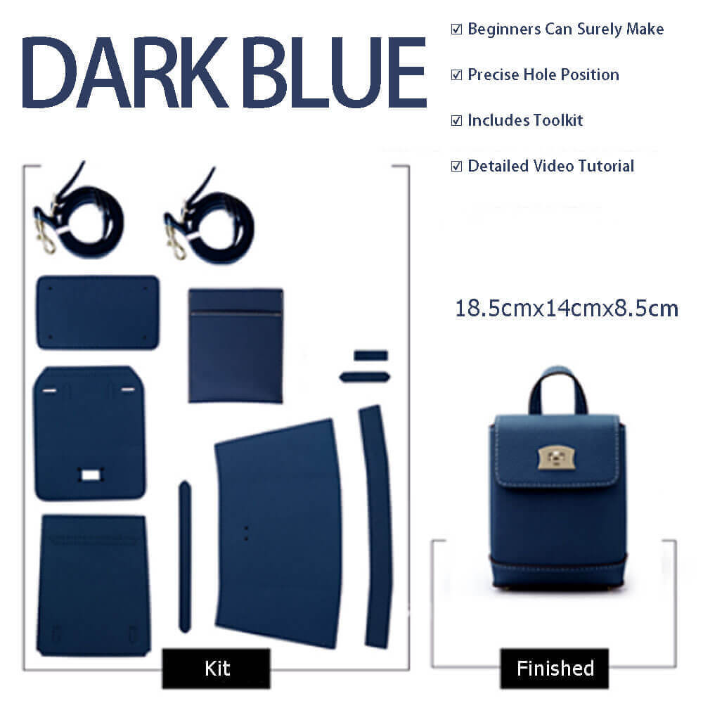 Cell Phone Purse Mini Leather Backpack DIY Kit – Babylon Leather - Babylon LeatherBabylon LeatherSY50-Dark Blue-White