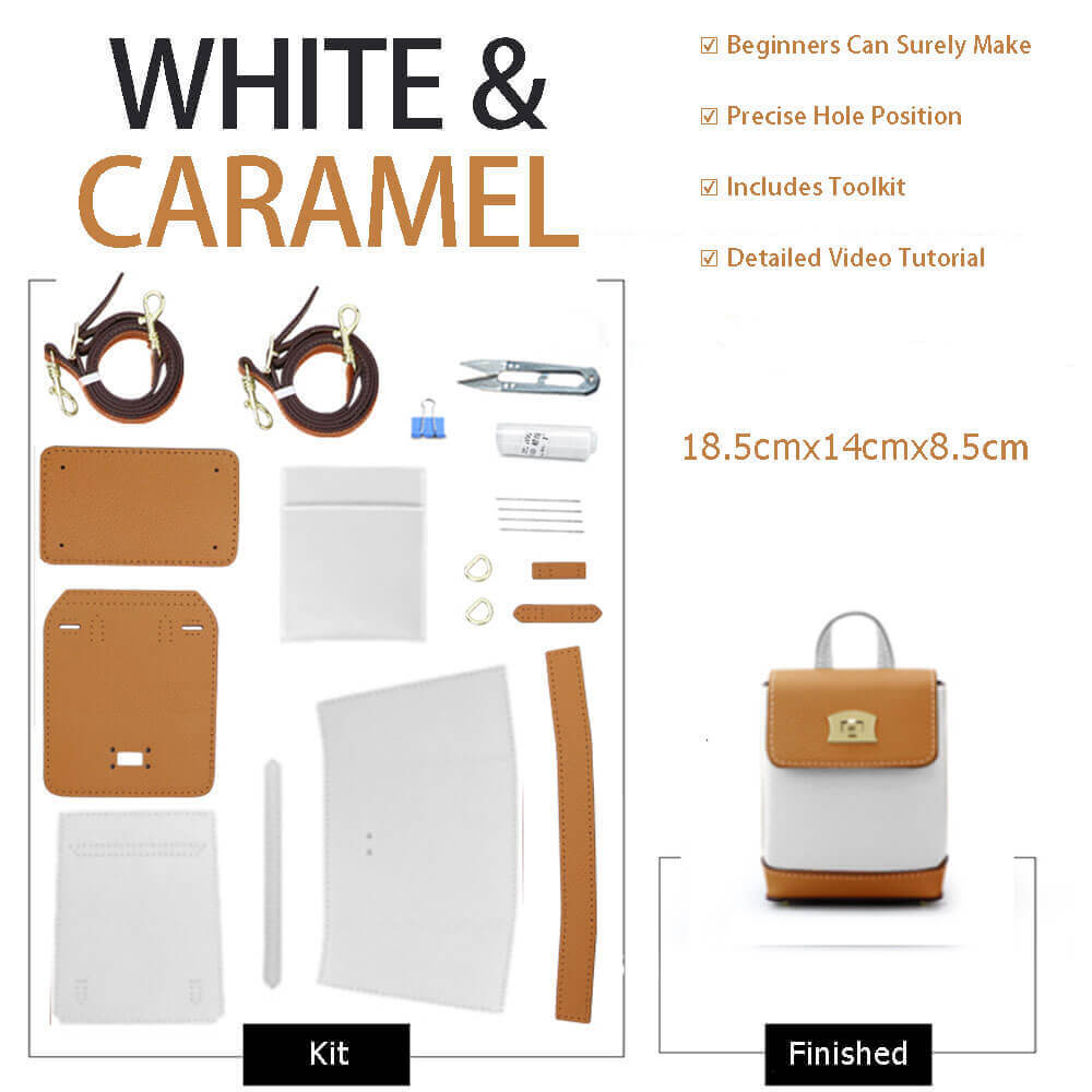 Cell Phone Purse Mini Leather Backpack DIY Kit – Babylon Leather - Babylon LeatherBabylon LeatherSY50-White & Caramel-White