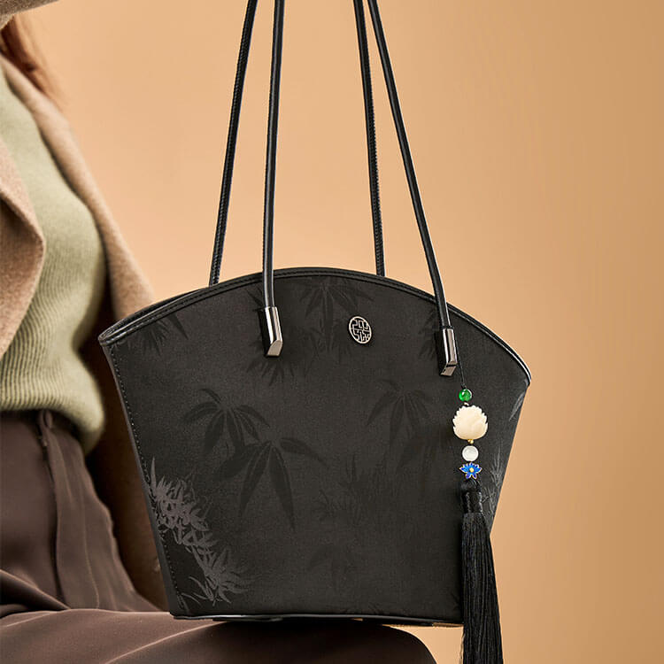 Chic Leather with Silk Blend Texture Bucket Tote Bag – Babylon Leather - Babylon LeatherBabylon LeatherTX014-Black