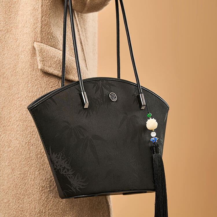 Chic Leather with Silk Blend Texture Bucket Tote Bag – Babylon Leather - Babylon LeatherBabylon LeatherTX014-Black