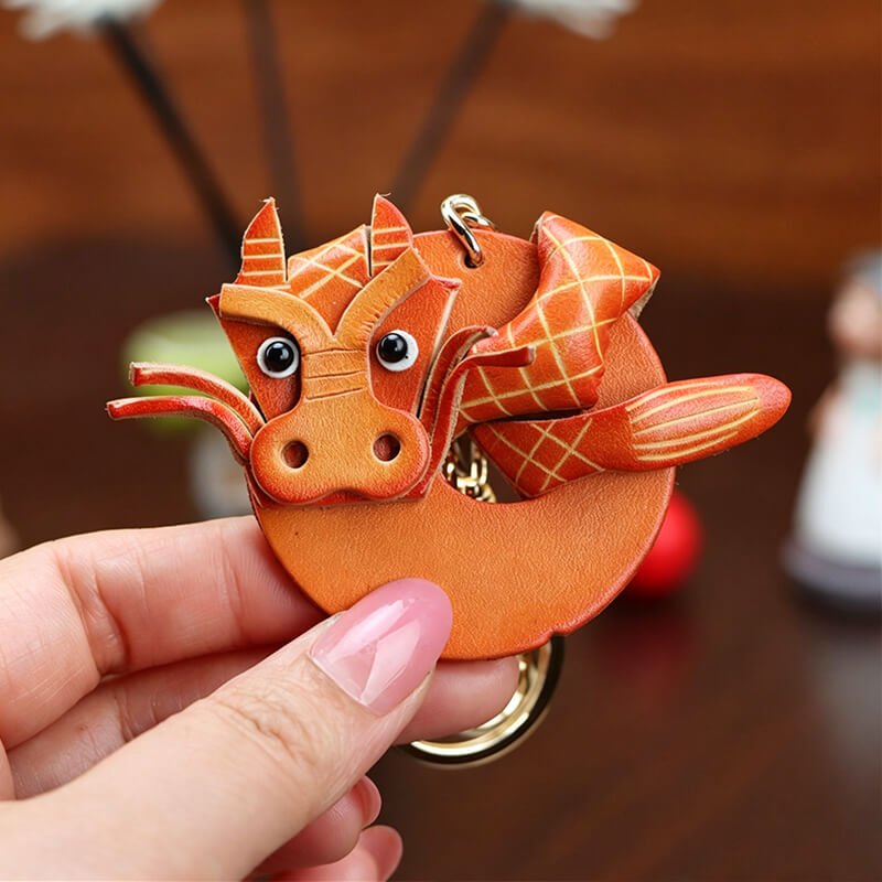 Chinese Zodiac Leather Bag Charm – Babylon Leather - Babylon LeatherBabylon LeatherLLZ34-Dragon-Orange