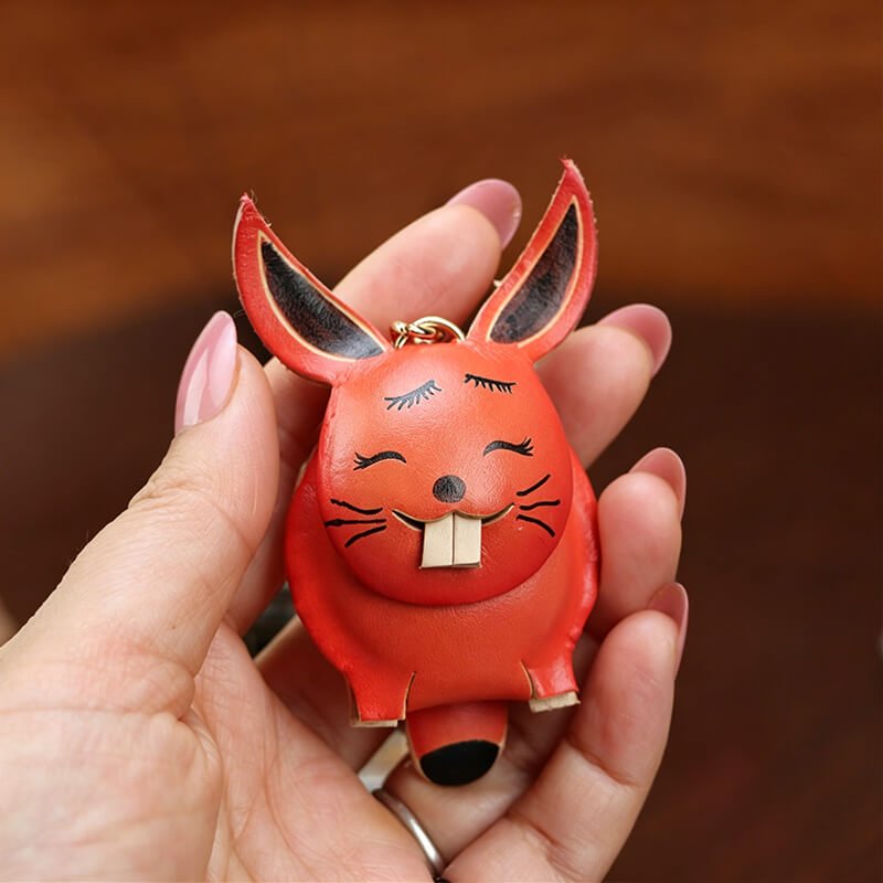 Chinese Zodiac Leather Bag Charm – Babylon Leather - Babylon LeatherBabylon LeatherLLZ34-Rabbit-Orange