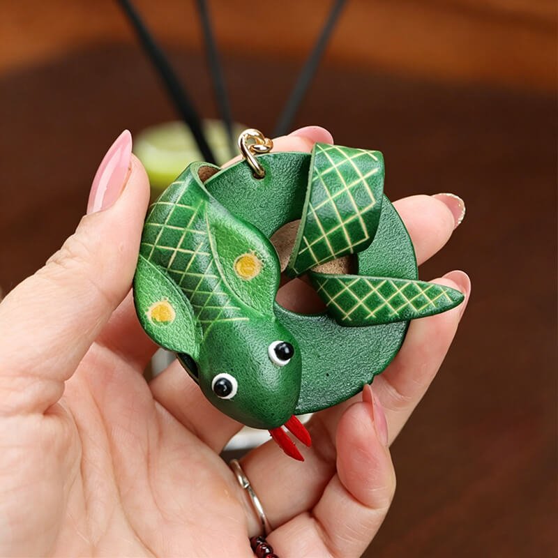 Chinese Zodiac Leather Bag Charm – Babylon Leather - Babylon LeatherBabylon LeatherLLZ34-Snake-Green