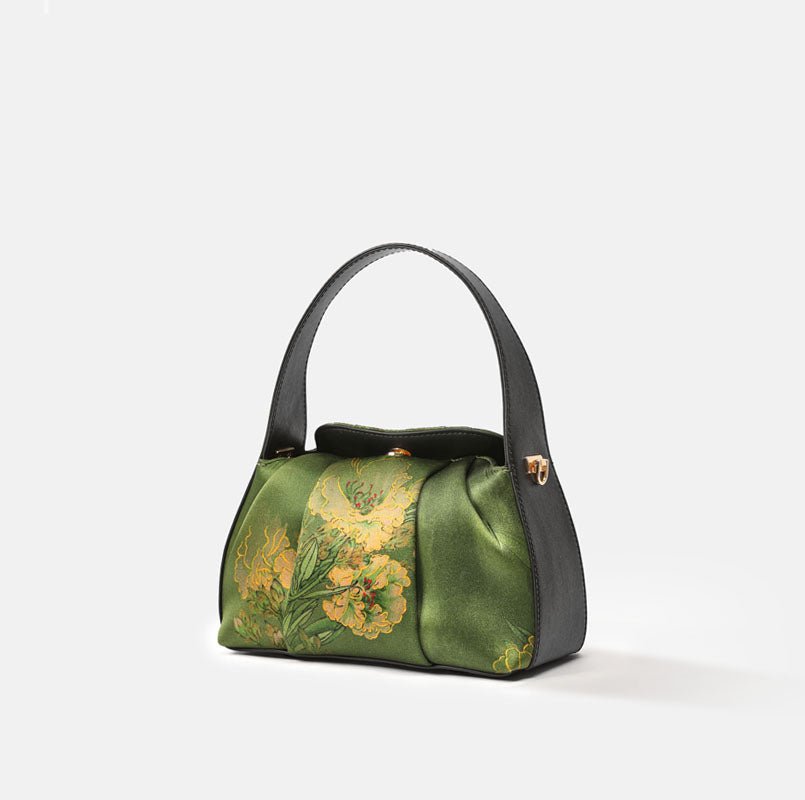 Classic Elegant Silk Handbag for Women – Babylon Leather - Babylon LeatherBabylon LeatherTX007-Green