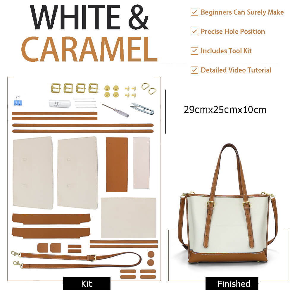 Color - Block Shoulder Tote Bag DIY Kit – Babylon Leather - Babylon LeatherBabylon LeatherSY114-White & Caramel-White