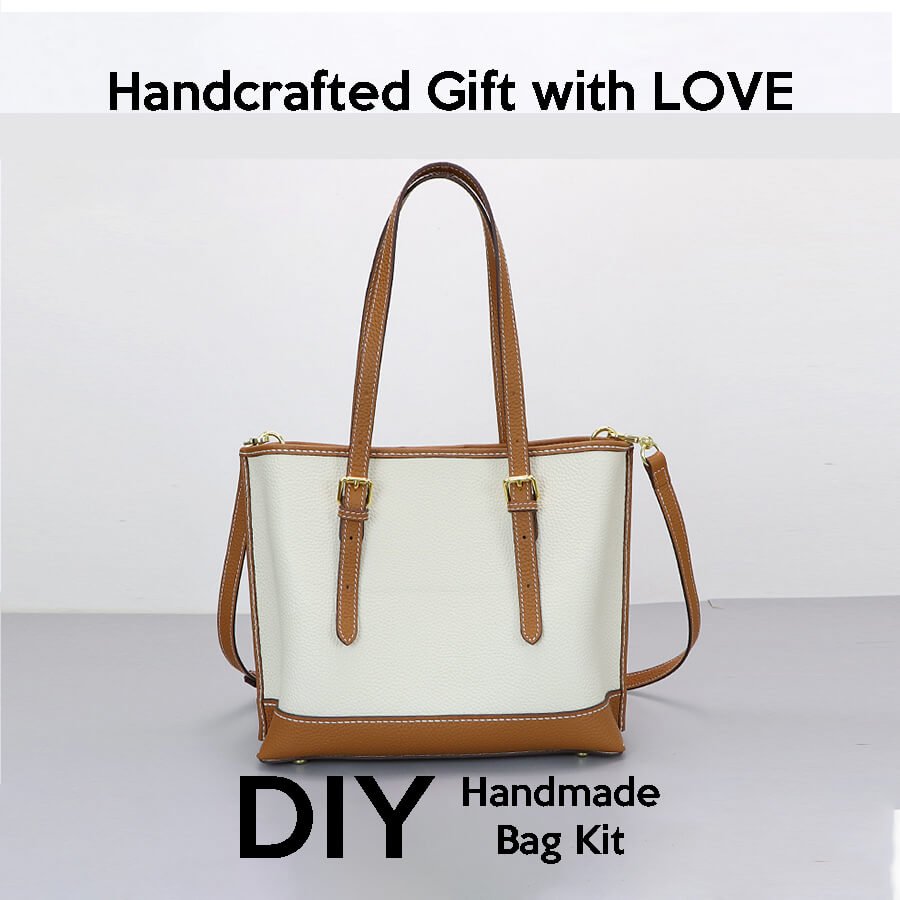 Color - Block Shoulder Tote Bag DIY Kit – Babylon Leather - Babylon LeatherBabylon LeatherSY114-White & Caramel-White